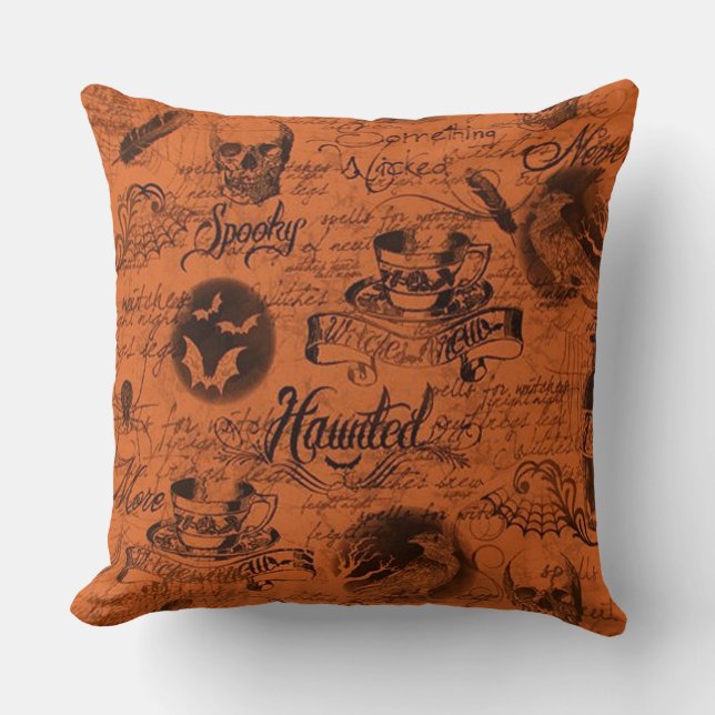 Naranja y negro embrujado Cojín decorativo de Hall