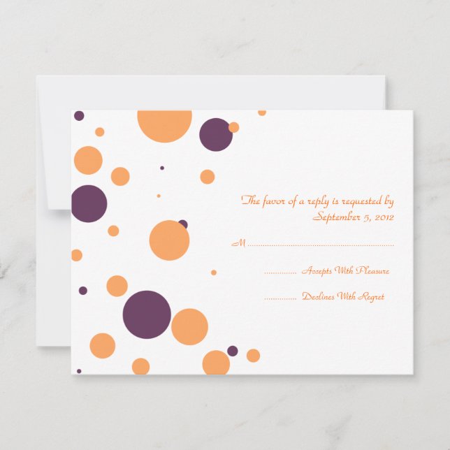 Naranja y Purple Polka Dot Wedding RSVP (Anverso)