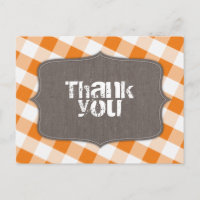 Naranja y White Gingham Canvas Gracias Postales