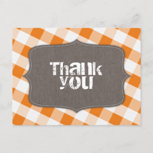 Naranja y White Gingham Canvas Gracias Postales
