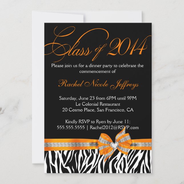 Naranja Zebra 2014 Invitación a la graduación (Anverso)