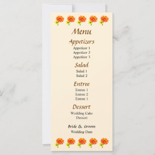 Naranja Zinnia y menú Boda de la zinnia amarilla