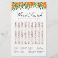 Naranjas de búsqueda de Word Juego Tarjeta de duch