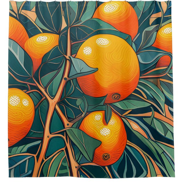 Naranjas Diseñan Cortina De Ducha Con Lino (Anverso)