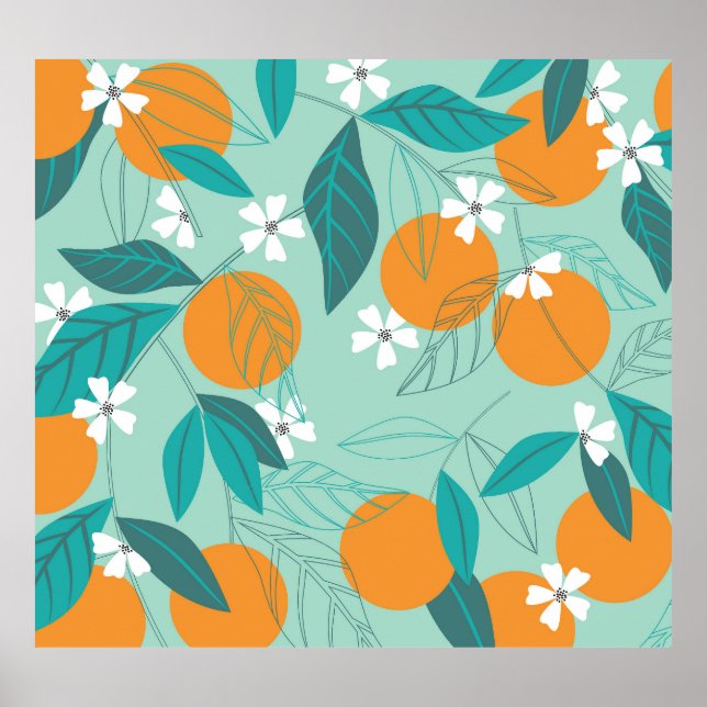 Naranjas en flor, hojas, arte vintage. (Frente)