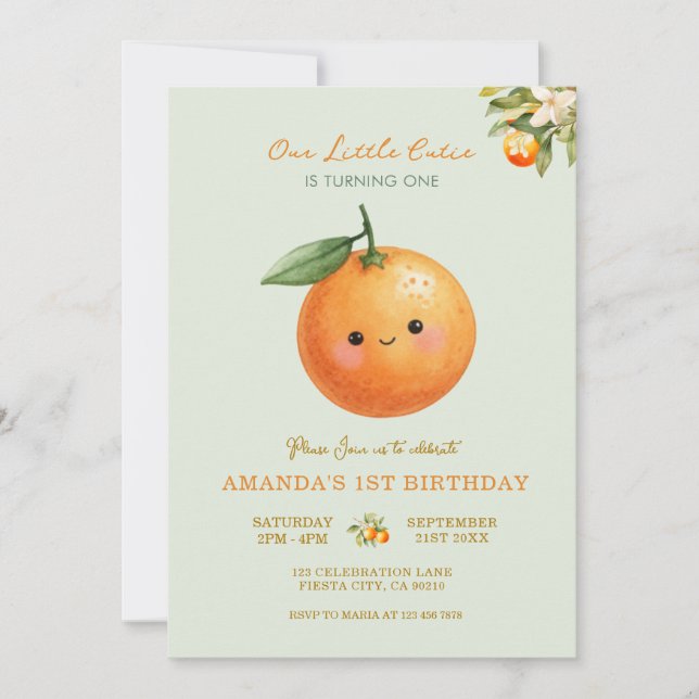 Naranjas Nuestra Pequeña Muñeca Invitación al Prim (Anverso)