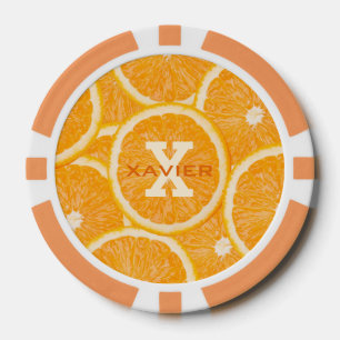 Naranjas personalizado monograma fichas de póquer