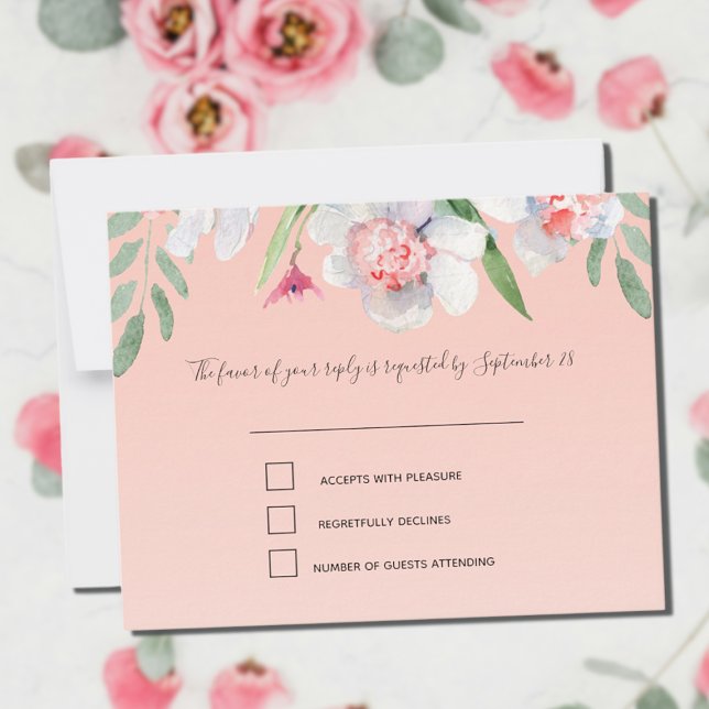 Narciso blanco sobre RSVP rosa de Apricot y menú (Subido por el creador)