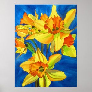 Narcisos amarillos arte floral acuarela original