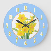 Narcisos amarillos en el reloj de pared floral