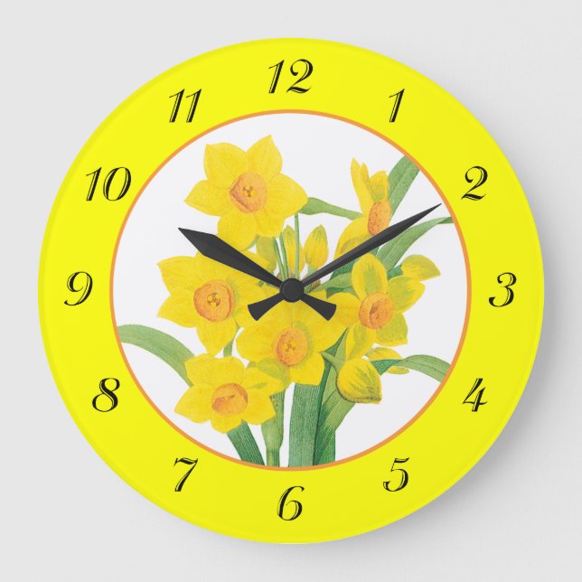 Narcisos amarillos en el reloj de pared floral (Anverso)
