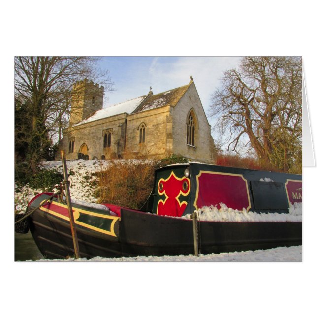 Narrowboat e iglesia en la nieve (Anverso (Horizontal))