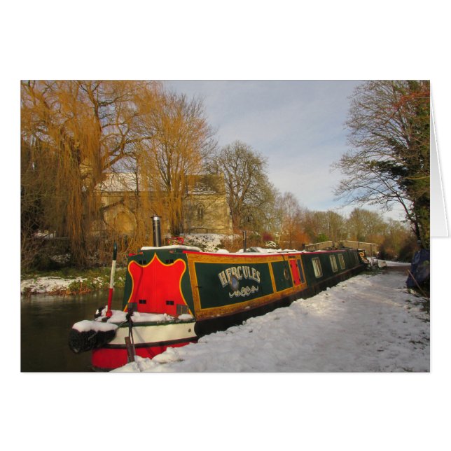 Narrowboat e iglesia en la nieve (Anverso (Horizontal))