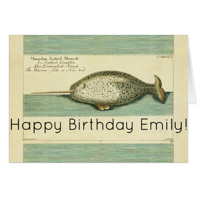 Narwhal Antiguo Whale Watercolor Arte Científico (Anverso (Horizontal))