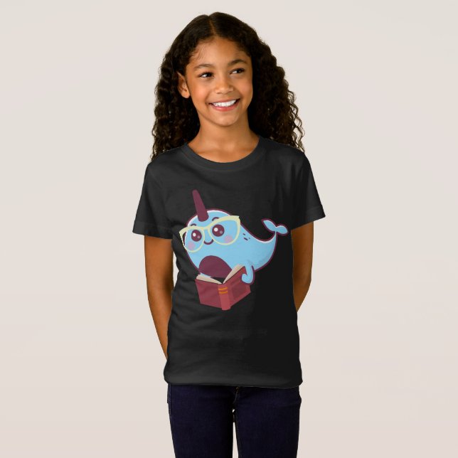 Narwhal divertido con la camisa del libro - para (Anverso completo)