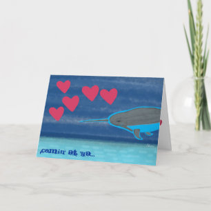 Narwhal en la tarjeta de El día de San Valentín de