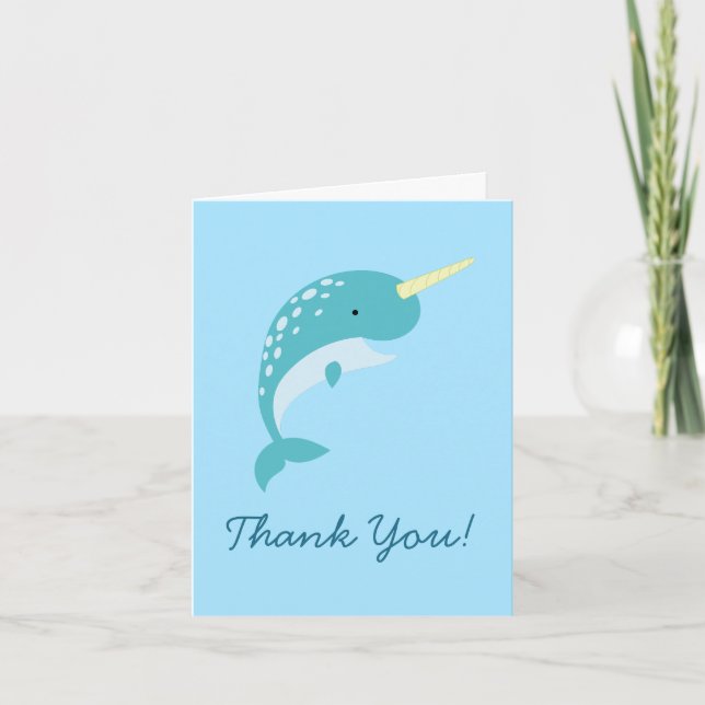 Narwhal Kid Cute Whale Gracias Cartas Estacionaria (Anverso)