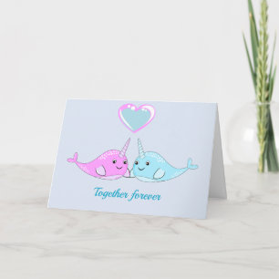 Narwhal Valentine tarjeta de felicitación doblada