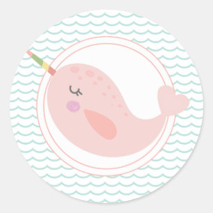 Narwhal y mermaid cumpleaños pegatina pastel