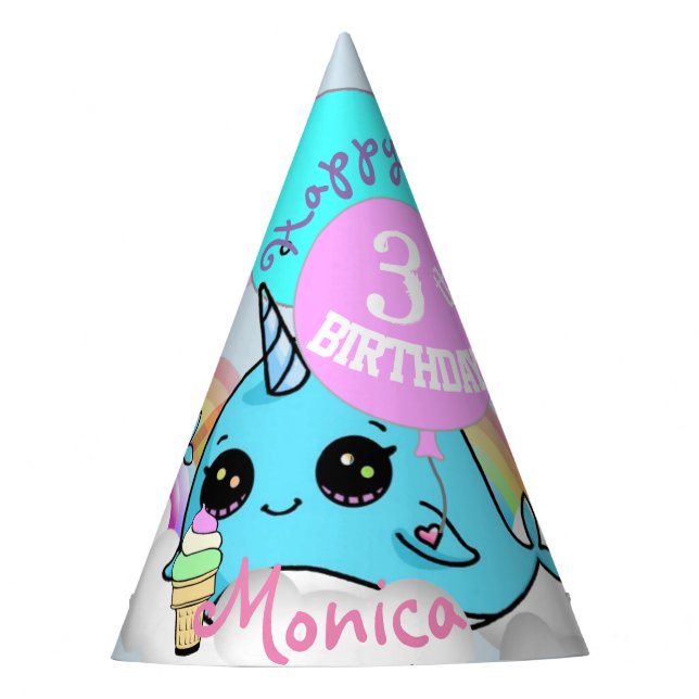 Narwhall y gorra Persoalized del favor de fiesta (Anverso)