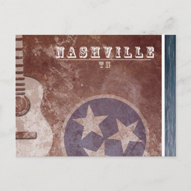 Nashville, tarjeta postal de guitarra con bandera  (Anverso)