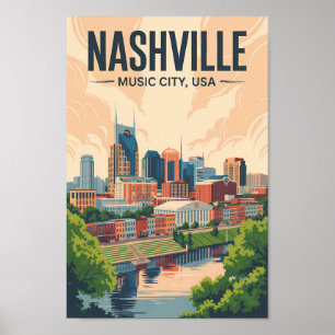Nashville Tennessee horizonte de viaje arte vintag