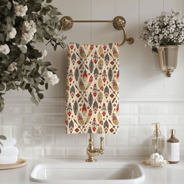 Native-Inspired Bath Towel Tribal Feather Pattern (Native-Inspired Bath Towel Tribal Feather Pattern)