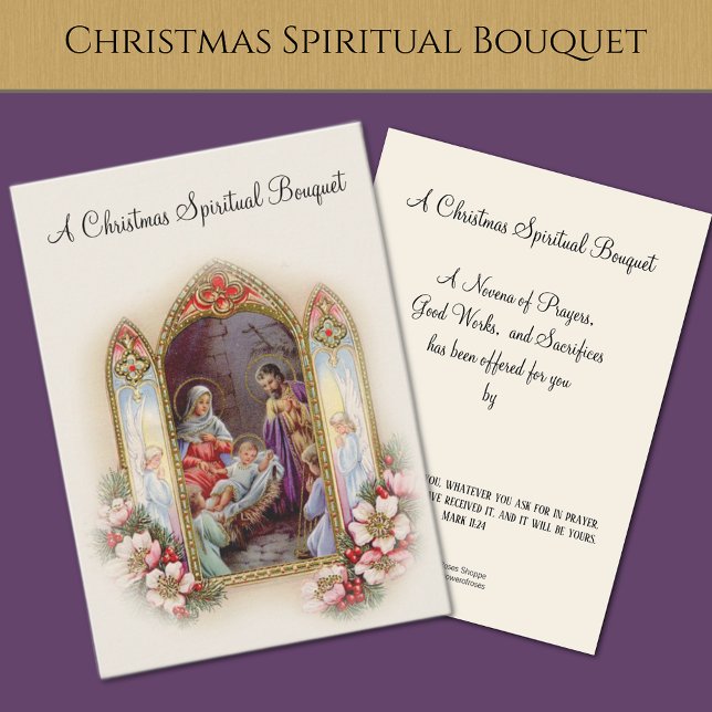 Natividad Buquet espiritual Tarjeta sagrada (Traditional Catholic Christmas Spiritual Bouquet Prayer Cards Easy to Personalize! )