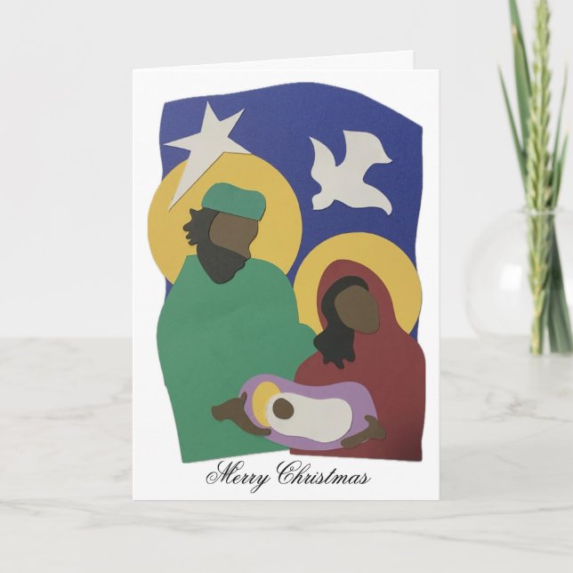 Natividad de familia sagrada con tarjeta de Navida (Anverso)