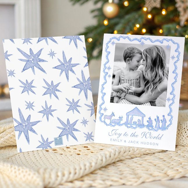 Natividad de Navidad en azul acuarela (Subido por el creador)