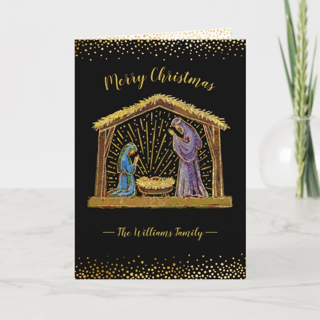 Natividad de Navidad Pesebre Tipografía Negra Dora (Anverso)