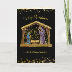 Natividad de Navidad Pesebre Tipografía Negra Dora