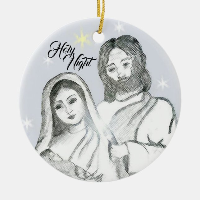 Natividad De Noche Santa Ornamento Cerámico (Frente)