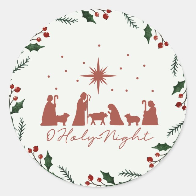 Natividad Escena alrededor de la pegatina navideña (Anverso)