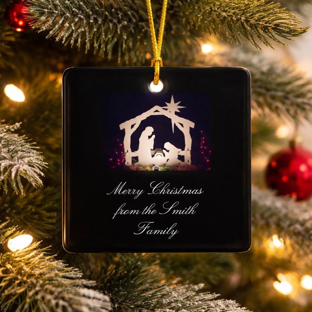 Natividad Escena Feliz Navidad Ornamento cerámico (Subido por el creador)