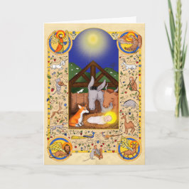 Natividad medieval con tarjeta de Navidades corgi