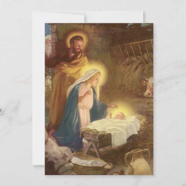 Natividad navideña vintage, Mary Joseph Baby Jesus (Anverso)
