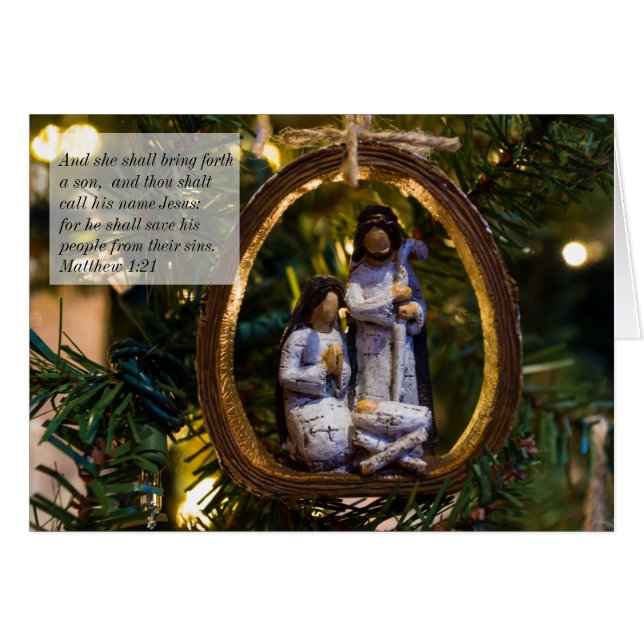 Natividad Ornament Bible Verse Tarjeta de Navidade (Anverso (Horizontal))