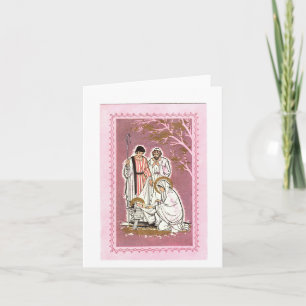 Natividad vintage en tarjeta de Navidades rosados