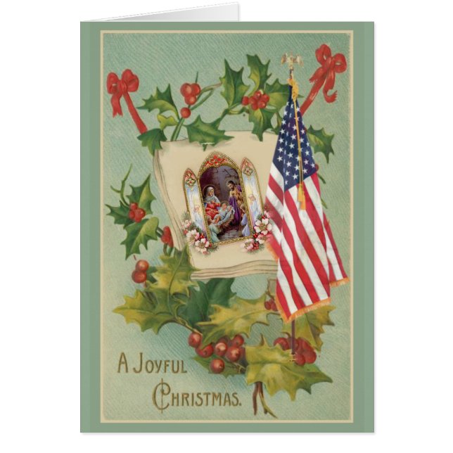 Natividad vintage Holly Berries Bandera Americana (Frente)