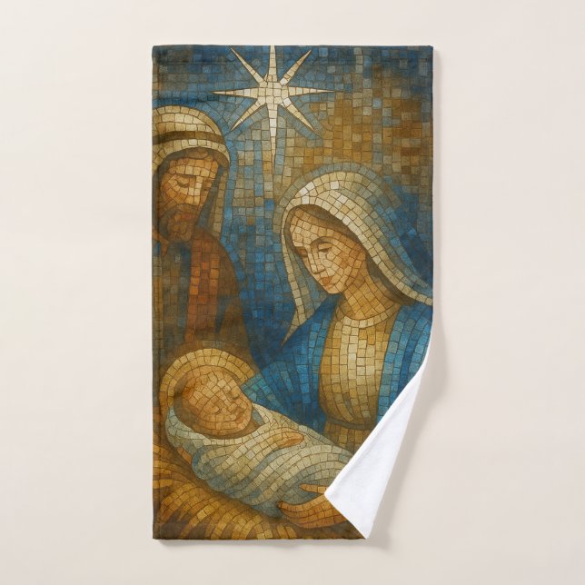 Nativity Stained Glass Mosaic | Holy Family  (Toalla de mano)
