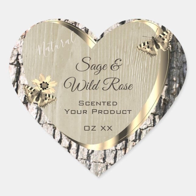 Naturaleza Beige Árbol Bark Rótulo de oro Etiqueta (Anverso)