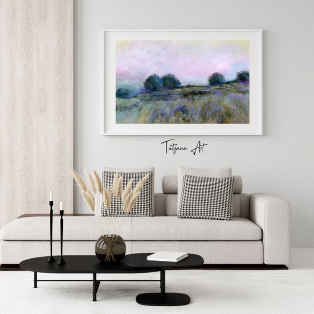 Naturaleza hermosa Azul Púrpura Par Paisaje Arte (Beautiful Nature Meadow Landscape Art in large size. Frame & mounting are excluded in the purchase.)