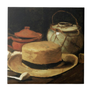 Naturaleza muerta con baldosa de sombrero de paja