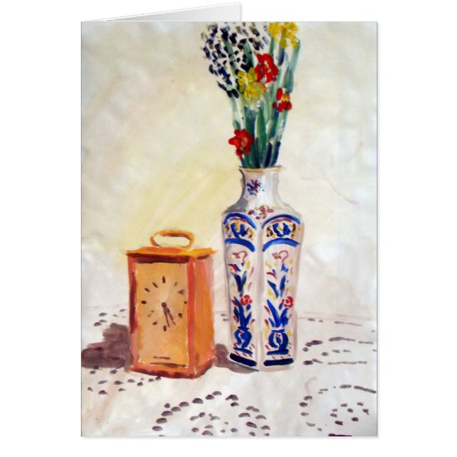 Naturaleza muerta de flores y reloj (Frente)