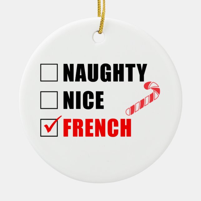 Naughty Nice Candy Cane Ornamento cerámico (Frente)