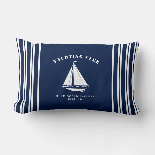Náutica de vela de almohada azul y blanco (Anverso)