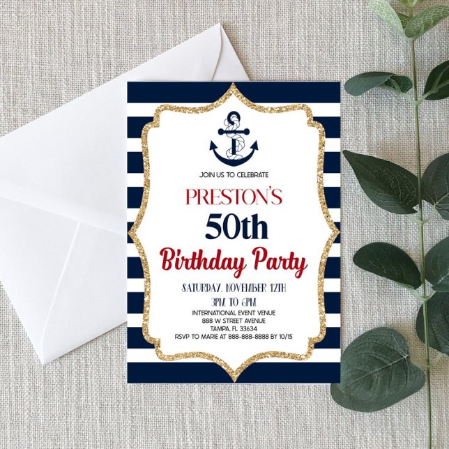 Náutica fiesta de cumpleaños invitación Personaliz (Subido por el creador)