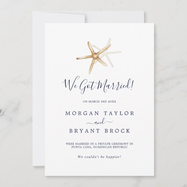 Náutica moderna | Invitación de Elopement Starfish (Anverso)