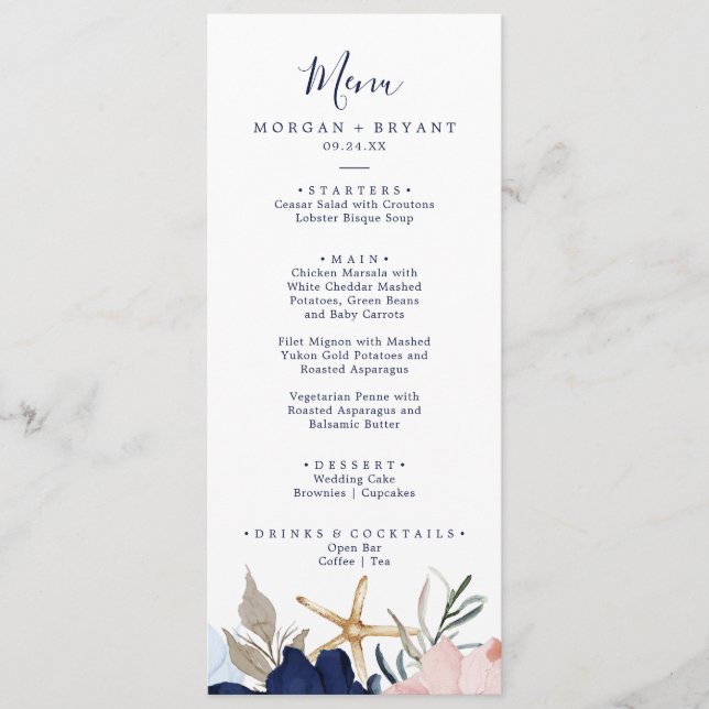 Náutica moderna | Menú de cena Boda floral (Anverso)